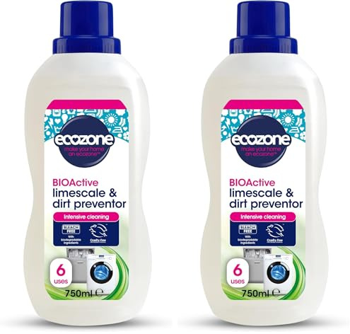 Ecozone BIOActive Limescale & Dirt Preventor Liquid, Washing Machine Cleaner, Appliance Limescale Remover & Rust Remover, Vegan Friendly Eco Conscious Natural Cleaning Products - 750ml (Pack of 2)