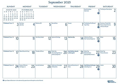 2025 Parish Wall Calendar: September 2024 through December 2025