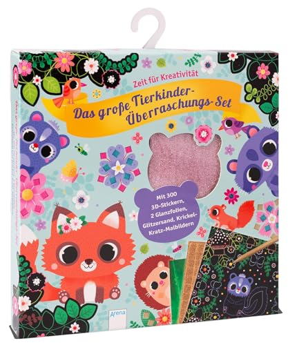 Das große Tierkinder-Überraschungs-Set. Mit 300 3D-Stickern, 2 Glanzfolien, Glitzersand und Krickel-Kratz-Malbildern: Zeit für Kreativität