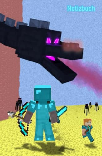 Notizbuch für Minecraft Fans: Steve kämpft gegen den Enderdrachen - 100 Seiten/ 14,5 x 19cm/ liniert/ 90g m2/ cremeweißes Papier
