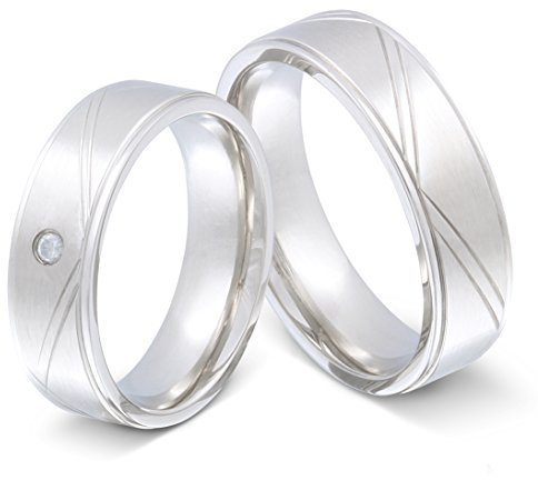 Juwelier Schönschmied Partnerringe Eheringe Freundschaftsringe - inkl. WUNSCHGRAVUR - Edelstahl Zirkonia 54-60 191HD - mit AMAZON KONFIGURATOR direkt online gestalten !