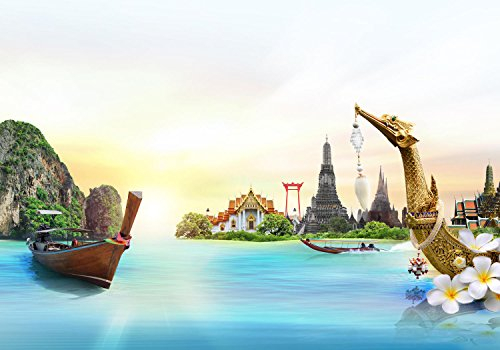 wandmotiv24 Fototapete Thailand Asien Urlaub, M 250 x 175 cm - 5 Teile, Wanddeko, Wandbild, Wandtapete, Wasser, Bangkok, Sonne M0776