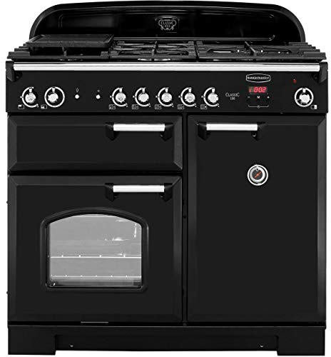 Rangemaster Classic CLA100NGFBL/C 100cm Gas Range Cooker with Electric Fan Oven - Black / Chrome - A+/A Rated