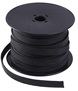 Keco 100ft - 1/4 inch Flexo PET Expandable Braided Cable Sleeve - Wire sleeve Cable Sleeving - Black