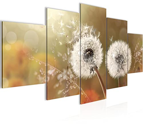 Runa Art Wandbilder Blumen Pusteblume 5 Teilig Bild auf Vlies Leinwand Deko Wohnzimmer Gräser Beige Braun 023652a