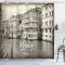 ABAKUHAUS Venedig Duschvorhang, Old Venice Vintage Photo, Stoffliches Gewebe Badezimmerdekorationsset mit Haken, 175 x 200 cm, Eierschalenfarben