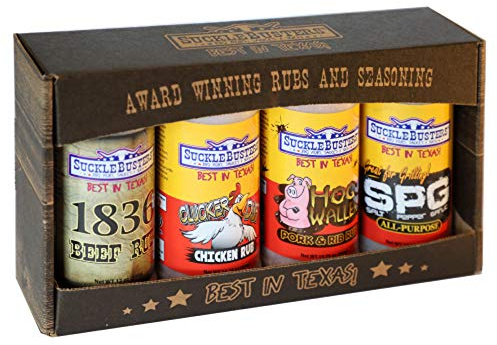 SuckleBusters Texas BBQ Rub Gift Box: Best BBQ Rubs for All-Purpose, Beef, Chicken, Pork & Fish, Grilling and Smoking, Gluten-Free, No MSG Shaker (4 Pack Set)