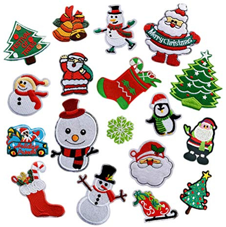 HEALLILY 18pcs Iron on Patches Cute Christmas Embroidered Patches Applique Motif Sew On Patches for Christmas Costume Decoration