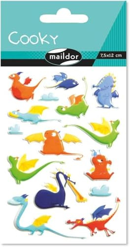 Maildor CY122C - Packung mit 1 Bogen 3D-Aufklebern Cooky, 7,5x12cm, 15 Stickers, 1 Pack, Drachen