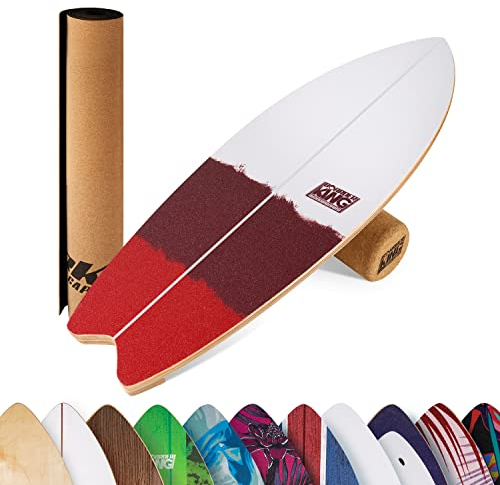 BoarderKING Indoorboard Wave - Balance Board für Indoor-Surfen und Skaten, Gleichgewichtsboard für NeuroMuscular Response Training, inkl. Schutzmatte, rot