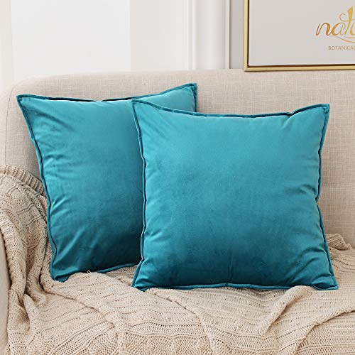Deconovo Kissenhülle Schlafen Kissenüberzug Samt Kissenbezug Deko Sofakissen Decken Wohnzimmer, 45x45 cm, Türkis, 2er Set