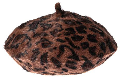 Ovida Damen Baskenmütze mit Leopardenmuster, Wolle, französische Baskenmütze, Winter, warm, Braun, Braun