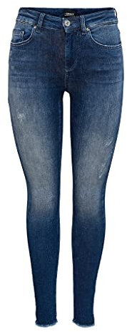 ONLY Damen Onlblush Life Mid Sk Ank Raw Rea811 Noos Jeans, Dark Blue Denim, XL / 34L EU
