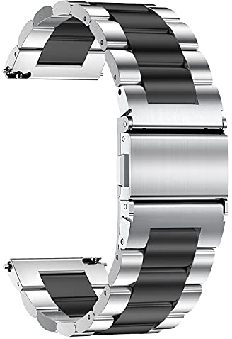 TStrap Bracelet de Montre Métal 20mm - Bracelets de Montres Remplacement à Dégagement Rapide Noir et Argent pour Homme et Femme - Montre Bracelet en Acier Inoxydable pour Smartwatch