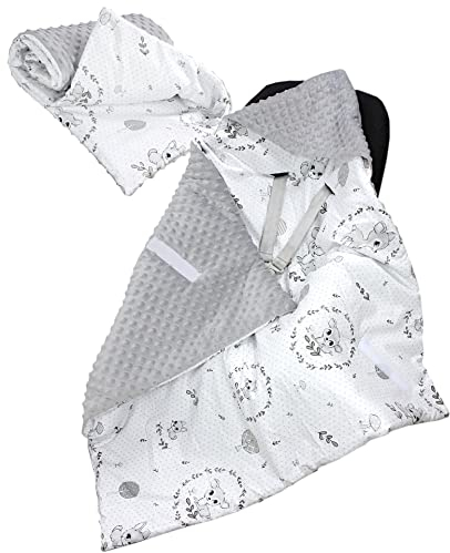 TupTam 2er Set Baby Decken Einschlagdecke 85x85 cm für Autositz Babyschale Babydecke Wiegendecke Minky Baumwolle, Farbe: Rehe/Grau, Größe: Herbst/Winter - 85 cm x 85 cm