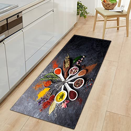 SHOMEY Tapis Cuisine épices 60x180 cm, Tapis de Couloir Antidérapant et Lavable Tapis de Passage Long pour la Cuisine, la Maison et Le Bureau