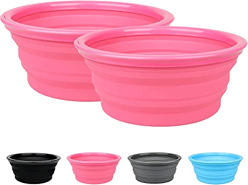 big buddy® Lot de 2 gamelles de voyage pliables pour chiens et chats, 1 ensemble de gamelles pliables en silicone pour chien et chat, gamelles à eau portable (rose néon)