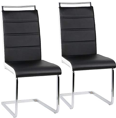 Willonin Freischwinger Stuhl, Esszimmerstuhl Schwingstuhl mit Modernem Design und Kunstleder-Bezug - Küchenstuhl, Polster-Stuhl Esszimmer, Esstisch Stuhl (Schwarz und Weiß/2)