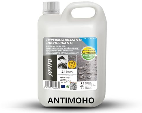 JOVIRA PINTURAS Impermeabilizante Hidrofugante ANTIMOHO. Transparente e Invisible, cubiertas, baldosas, hormigón, terrazas, tejados. Repelente al agua. (2 Litros - H.Antimoho) A-3B