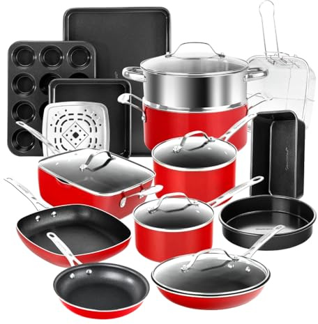 Granitestone Juego de ollas y sartenes antiadherentes, juego de utensilios de cocina de 20 piezas y juego de utensilios para hornear con revestimiento mineral y de diamante