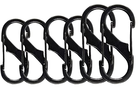 6 Piezas Mini Llaveros Mosquetón Gancho de Aleación de Zinc Mosquetones Pequeños en Forma de S con Doble Resorte para Camping Viajes Senderismo Llaveros Al Aire Libre - Negro