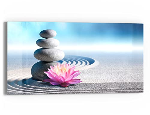 DEQORI Glasbild Echtglas | Motiv Motiv eines Zen-Gartens | horizontal einteilig 60x30 cm | schöne Dekoration | Wandbild für Wohnzimmer, Schlafzimmer, Flur & Küche | moderne Wanddeko