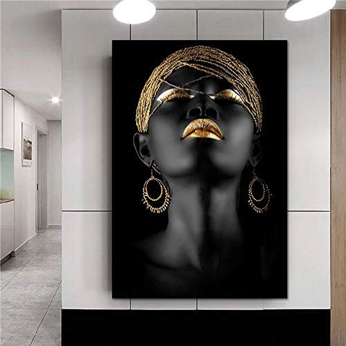 Afrika Schwarze Kunst Gerahmte Leinwand Große Größe Wandkunst Frau Ölgemälde Gedruckte Leinwand Poster Drucke Moderne Bilder Leinwand 85x125cm(33x49in) Mit Rahmen
