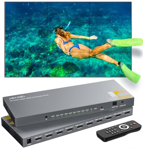 Video-Wand-Controller, 3 x 3, Videowand, JCHICI TV-Wandprozessor, 4K x 2K HD-Display, 180 Grad drehbar, 10 Spleißmodi, Eingang 4K und Ausgang 1080p, Streaming-Medien-Videogerät