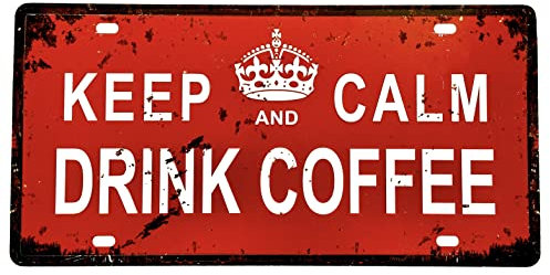 DiiliHiiri Letrero de Café para Bar - Pub o Cafetería - Cartel Americana Vintage - Señal Keep Calm Coffee Decoración Retro para Cocina —30x15cm— Aviso - Placa - Afiche - Cartel - (2651-23)