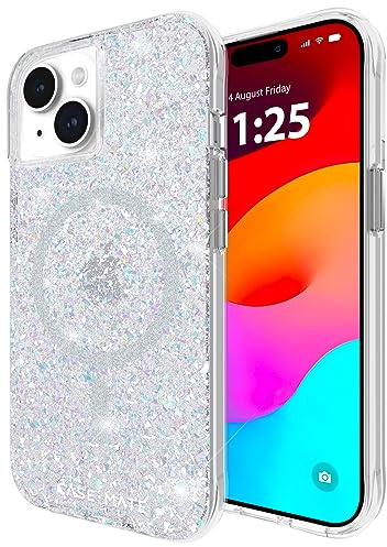 Case-Mate Twinkle Mag-Safe Case Schutzhülle kompatibel mit Apple iPhone 15/14/13 Hülle Glitzer (3 m Fallschutz, Recyceltes Material, Integrierter Mag-Safe-Ring, Schillernd)- Stardust/Silber