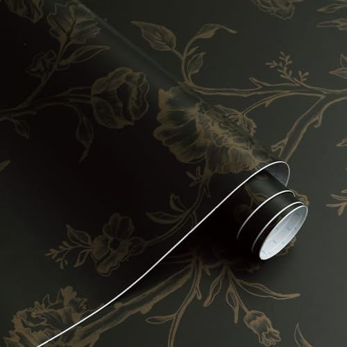 CiCiwind Papier Peint Autocollant Motif Fleurs 44 x 300 cm Papier Peint Adhesif Mural Noir Et Doré Motif Fleurs Oiseaux Meubles Film Autocollant étanche Pour Mur Meubles Décoration