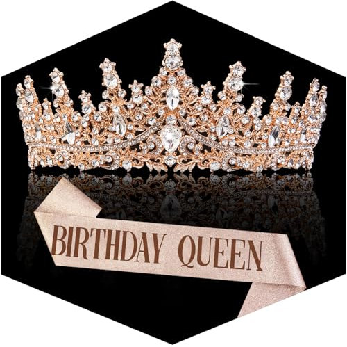 Gold Crown for Women Crystal Princess Tiaras Rhinestone Queen Headband Wedding Bridal Hair Accessories Birthday Prom Pageant Party Coming of Age Ceremony Photo Props, One Size, metal, No Gemstone