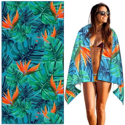 Lubibi Mikrofaser Strandtuch 160x80cm, Sandfreie, Leichte, Schnell Trocknende Große Mikrofaser-Strandtücher, Herren-, Damen- Und Kinder-Strandtücher Für Sauna、Yoga、Sport Und Strandausflüge(Monstera)