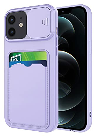 Wousunly Compatible avec Coque iPhone 12 Antichoc avec Porte Carte, Etui iPhone 12 Silicone avec Protection Cache Camera Coulissant Coque de Telephone Ultra Fine Housse (Violet)