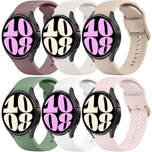 Mugust Pack 6 Bracelet Compatible avec Samsung Galaxy Watch 6/5/4 40mm 44mm/Watch 5 Pro 45mm/Galaxy Watch 6 Classic 43mm 47mm/Watch 4 Classic 42mm 46mm Femme Homme,Bracelets Silicone (Pack E)