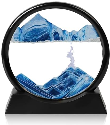 streeHerjjkeA1 Dynamisch 3D Sandbilder zum Drehen，Sandbild Geschenke Sanduhr Deko，Bewegtes Sandbild Natürliche Landschaft，Fließende Sandmalerei，mit Kunststoffsockel(Blau, 7)