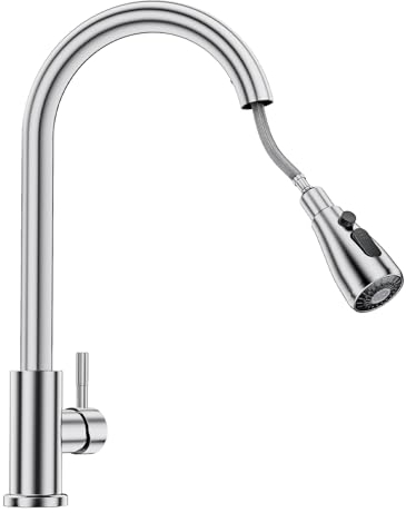 SEISSO Robinet de cuisine amovible, robinet pour évier avec 3 modes de douche, jet et pause, mitigeur de cuisine pour évier d'eau froide et chaude, robinet de cuisine en acier inoxydable, rotatif à