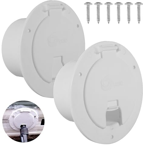 Aussio Paquete de 2 cubiertas blancas para escotilla de autocaravana, escotillas redondas de cable eléctrico para cámper, remolque, autocaravana, cubierta de escotilla de cable de alimentación con