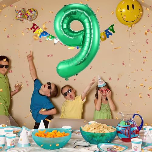 balloon Geburtstag zahlen Grün luftballon 9 jahre | Folienballon 9 -für Mädchen Junge Folienballon in 40Geburtstagsdeko - Kindergeburtstag Ballon Zahl Deko Geburtstag - fliegt mit Helium