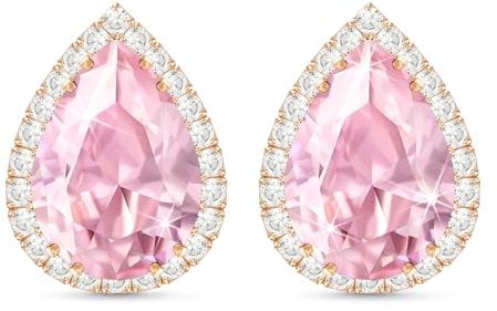 Linawe Pink Earrings Studs for Women, Imitation Diamond Morganite Teardrop Cartilage Earring Set, Stud Earrings Rose Gold Iridescent Rhinestone Crystal Hypoallergenic Jewellery