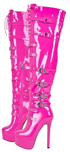 blingqueen Stivali da donna con tacco alto sopra il ginocchio, rosa., 42 EU
