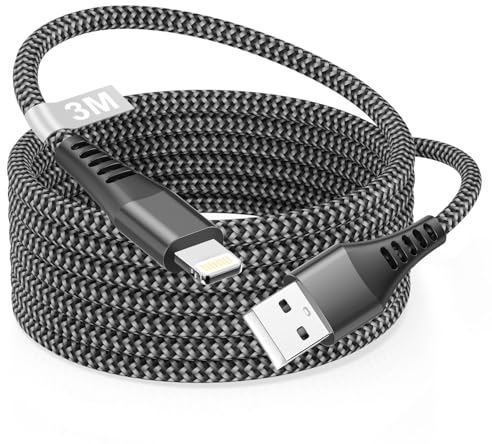 iPhone Ladekabel 3M, USB Lightning Kabel 3M Apple MFi Zertifiziert, USB iPhone Kabel 3M Lang Nylon Lightning Ladekabel iPhone Schnellladekabel USB Kabel für iPhone 14 13 12 11 Pro Max XS 8 7 6 SE,iPad