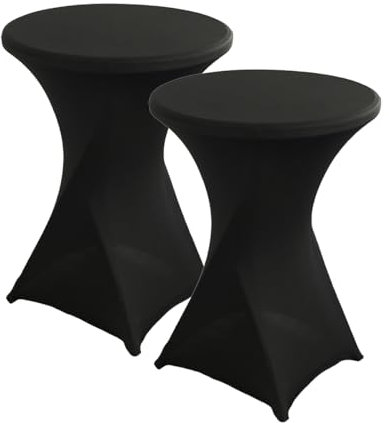 iEventStar Stretch Stehtisch Hussen Spandex Stehtischhussen Bartische Hochzeit Erstärkung im Fußbereich Rund Tischdecke für Bistrotisch Cocktail-Party (Schwarz, 2er Set - Ø 80-85 cm)