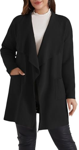 Hanna Nikole Hochwertiger Mantel Überwurf warm kuschelig weich Umhang Strick Frühjahr Herbst Winter Schwarz 46