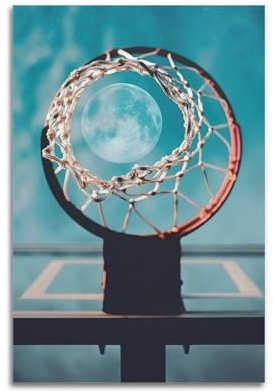 YCGYMX Basketball-Poster, Mond im Korb, dekoratives Gemälde, Leinwand, Wandposter und Kunstdruck, modernes Familienschlafzimmer, Dekoration, Poster, 40 x 60 cm