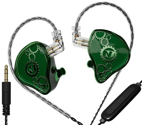 KAMINRUN ND Venus in Ear Monitor Headphones, 10 mm Double Magnetic Dynamic Driver IEM Earphones, HiFi Wired Gaming Earbuds, 2 Pin Detachable Cable (with Mic, Green, 3.5mm Plug)
