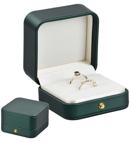 Ringbox, Ring Box Ringschachtel Mit Zwei Schlitzen, Ringbox Hochzeit Pu-Leder Und Samt, DunkelgrüNe Ringschachtel, FüR Antrag Und Aufbewahrung, 7 X 7 X 4,5 Cm, 108 G