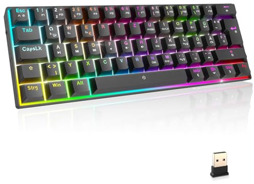 Empire Gaming - Nuevo 2024 - Teclado inalámbrico para Juegos K246 Compacto TKL 65% WiFi Tipo-C - Conmutadores mecánicos MX-Red (DE-QWERTZ) - para PC/PS4/PS5/Xbox - RGB 22 Efectos - 62 Teclas