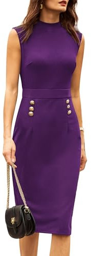 GRACE KARIN Robes d'Été Moulantes À Col Roulé sans Manches pour Femmes Robe de Soirée Cocktail Violet Foncé XL