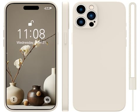 KPPIT for iPhone 15 Pro Max Case Silicone 6.7 inch,Ultra Slim Soft Gel Anti-Scratch,Microfiber Lining,Rubber for iPhone 15 Pro Max Case Shockproof Cover,Beige